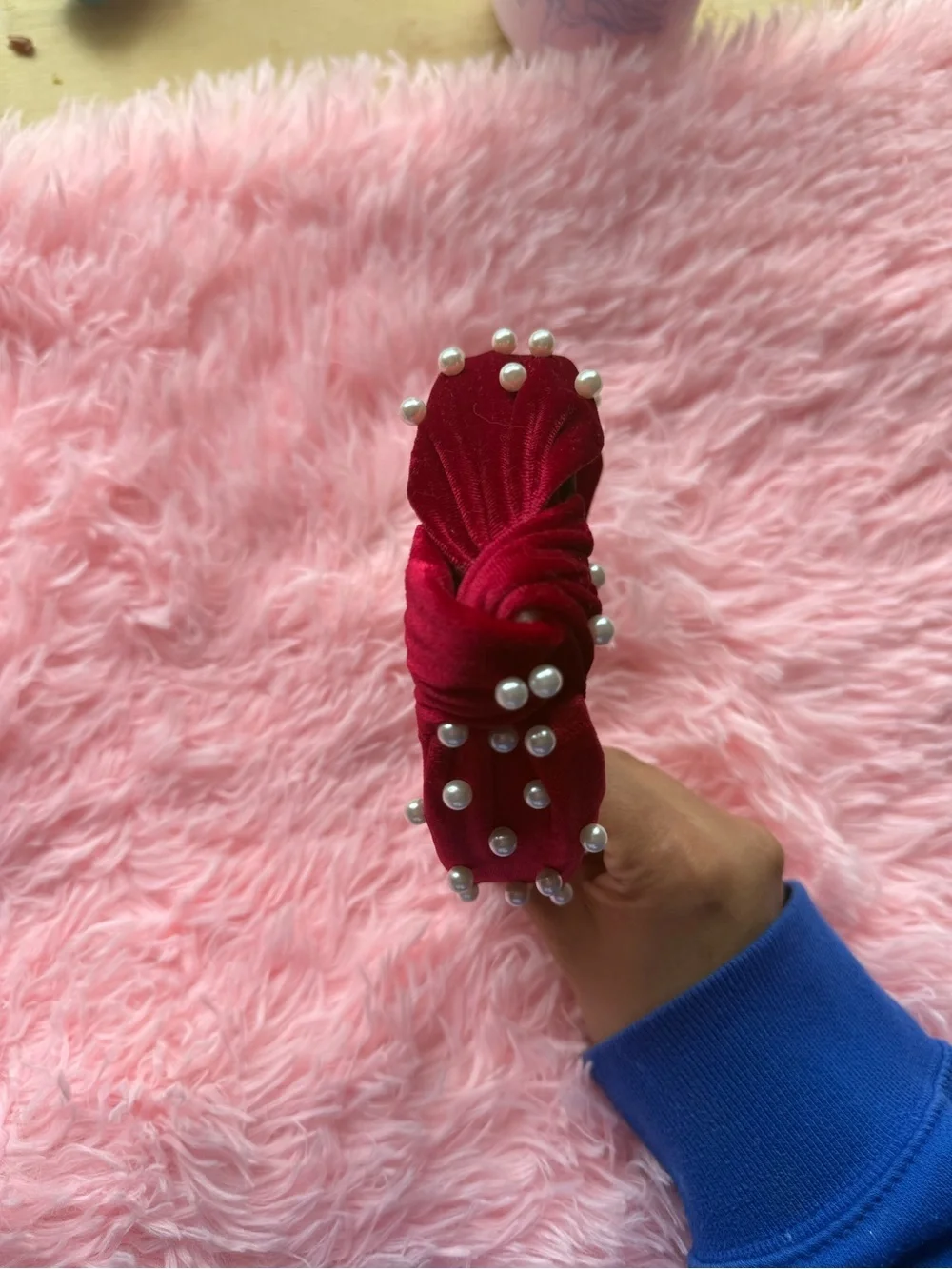 Francesca's Red Velvet Pearl Knotted Headband